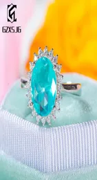 GZXSJG Paraaiba Tourmaline Gemtones Anel For Women Solid 925 Sterling Silver Turmaline Diamonds Ring Handmal