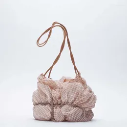 Bolsas de ombro feminino Flower Hand Bag Organza Casual Mesh Compra Bolsas de Mulher dobrando grande capacidade