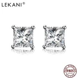 LEKANI 925 Brincos de prata esterlina para mulheres quadrázicas cúbicas de zircônia cúbica menina de brinco pequeno jóias finas 215084492