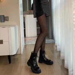 Женские носки элегантные модные лоскутные клады Lolita JK Houndstooth Тонкие корейские чулки сетчатые колготки колготки