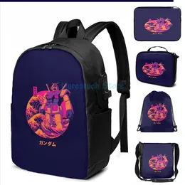 Backpack Funny Graphic Print RX-78 Gundam Kanagawa Wave USB Charge Men School Bags Women Bag Travel Laptop