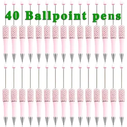 40Pcs Pink Diamond Bead Pen Wholesale Creative DIY Handmade Sticker Set Beaded Ballpoint Pens Advertising Gift