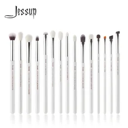 Makeup szczotki Jessup Professional Brush Set 15 komputerów. Pearl White/Silver Tool Eyeliner Shader Naturalne syntetyczne włosy Q240507