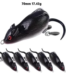 70mm 1743G Mouse Hook Soft Baits lockar Double Hooks Black Silicone Fishing Gear 10 Pieces Lot WSB66969077