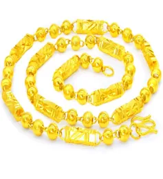 24 Inch 24K Gold Plated Buddha Beads Chain Necklace for Mens Yellow Copper Hexagon Neck Chains Jewelry1213160