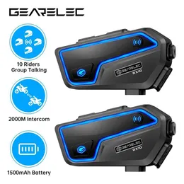 Cell Phone Earphones GEARELEC GX10 Bluetooth Motorcycle Intercom Helmet Head 10 Rider Wireless BT Motorcycle Intercom Music Sharing PK B4FM-X J240508