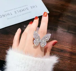 Iced Out Butterfly Ring для женщин роскошные дизайнерские дизайнерские кольца с бриллиантами. Регулируемые открытые золотые серебряные цирконы кольцо Jewelr9632304