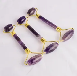 Natural Amethyst Massage Stone Carved Reiki Crystal Healing Gua Sha Beauty Roller Facial Massor Stick With Eloy Goldplated7165212