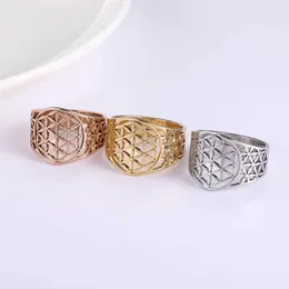 Anéis de casamento Skyrim elegante flor da vida Anéis vintage aço inoxidável cor de ouro sagrado geometria feminina anel de aniversariamente presente