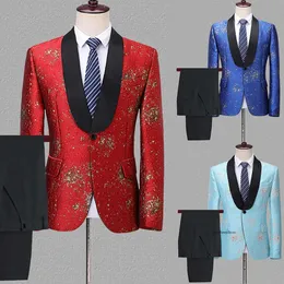 Three-Pieces Men Suits Nightclub Bar tuxedos Slim Fit Groom Party Coat Tailored Night Performance singer Work Wear Wedding Suit 0508