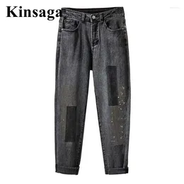 Jeans feminino strassões berçando algemas indie harém solar mãe mulher 4xl diamante remendo namorado