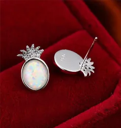 Einfache weibliche weiße ovale Opalohrringe trendige silberne Farbe Ananas Ohrring Zirkon Frucht Hochzeit Ohrringe For Women5616806040