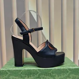 Frauen 120 mm klobige High Heels Sandalen echte Leder-Knöchel-Gurt-Plattform exponierte Zehenpumpen Heels Luxus Designer Abendkleidschuhe 35-42 mit Kasten