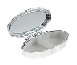 100 PCS Lace Pill Box Silver فارغة المعادن المعدنية Pillcontainer صناديق التخزين البيضاوي 2 مقصورات SN64448135335