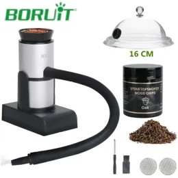 Grills BORUiT Smoke Infuser Molecular Cuisine Smoking Gun Food Drink Cold Smoke Generator Meat Burn for Kitchen Cooking for BBQ Grill