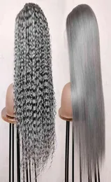 Virgin brazilian colored wigs transparent hd lace front grey wigs deep wave gray human hair frontal lace wigs for black women204702412468