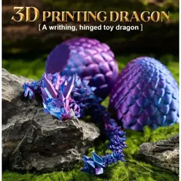 Egg Rotatable Printed And Crystal Gem Poseable Joints 3D Articulated Dragon Toys For Autism ADHD Kids Gifts