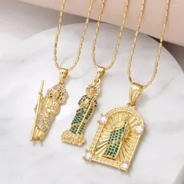 Anhänger Halsketten grüne Kristall San Judas für Frauen Religiöse Halskette Amulett vergoldete Schmuckgeschenke ihr Nkes37