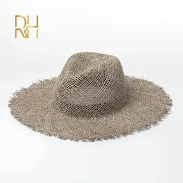 Rh Fashion Summer Womens Travel Cappello Fedora Straw Cappello traspirato Salt Sealgrass Panama Jazz Pagning Hat Hat Beaction Hat Hat 240429