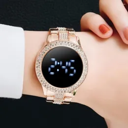 Wristwatches Luxury Rose Gold LED Digital Watches For Women Stainless Steel Diamond-set Dial Magnet Dress Quartz Watch Relogio Feminino