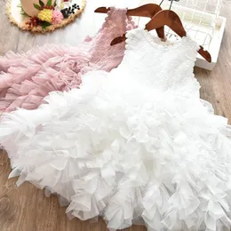 Sukienki dla dziewczynek wiosna koronkowa sukienka księżniczka przyczynowa noszenie dzieci letnie ubrania na imprezę maluch 3 6 8 lat różowe infantyl vestido