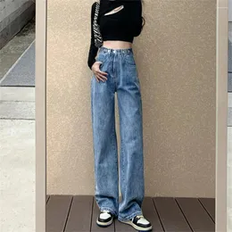 Kadın Kotu Kadın Y2K genişliğinde bacak pantolon yüksek bel anne Kore moda denim pantolon mavi jean pantalon büyük femme pantalonlar