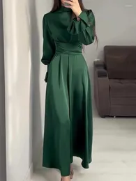 민족 의류 파티 Eid Satin Muslim Dress abaya 드레스 라마단 레이스 업 이슬람 플레어 슬리브 멍청이 Largo Dubai Arab Long Robe
