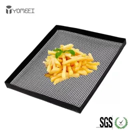 Meshes YOMEEI 1Pcs Nonstick Coating Baking Tray Mat Food Basket Roaster Rack Oven Baking Mesh Tray Heat Resistant Baking Tools