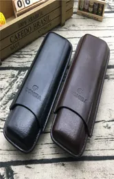 Brun färg och svart färgläderhållare 2 Tube Travel Cigar Case Humidor för rökning5579464