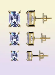 3 pares Conjunto de 48 mm 14K Gold Bated Square Iced Earrings Stud Brincos com parafuso de segurança Voltar para homens e Women9679045