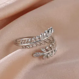 Wedding Rings Skyrim New In Wheat Ears Leaf Ring Boho Stainless Steel Gold Color Open Women Rings 2024 Trendy Jewelry Valentine Gift Wholesale