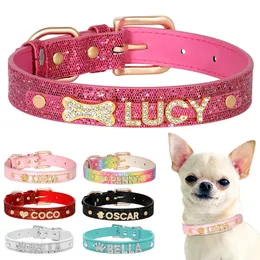 パーソナライズされた小さな犬Chihuahuua Collar Bling Rhinestone Dog Collars無料カスタムペット猫名チャームアクセサリー240508