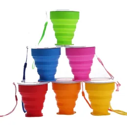 Drinkware Folding Cup 200Ml Multifunction Silicone Tumblers Retractable Outdoor Travel Camping Water Cups Mug With Lanyard s