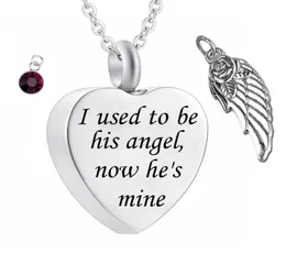 Engraved I Used to be his Angel Now He039s Mine Cremation Jewelry Initial Necklace Keepsake Memorial Urn Necklace with Birth1728688