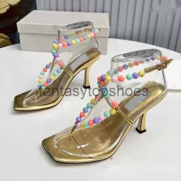 JC Jimmynessity Choo Horizontal Colorful Bead Dress Shoes Women's Strap High Heel Sandals Square Shoe Party WZAO