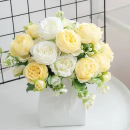 Dekorative Blumen zehnvity künstliche Seide weiße Pfingstrosen Heimzimmer Vase Dekoration Weihnachtskranz Hochzeit gefälschte Bouquet Party Accessoires