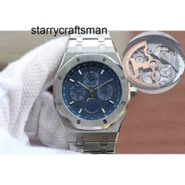 Tasarımcı Saatler APS R0yal 0AK En Kalite 26574 Mens Saatler Sürekli Takvim Ay Faz Cal.5134 Otomatik 2800vph Paslanmaz Çelik Mavi Dial Sapphire Kristal