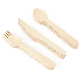 Disposable Dinnerware wooden spoon fork knife tableware set rural wedding birthday party decorative items dessert cake Q240507