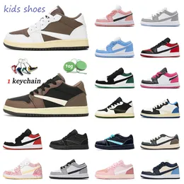 Designer Kids Basketball 1s Low Shoes Boy Girl Trainer umkehren Mokka Digital Pink Wolf Gray Uncolive Black Phantom Jumpers Kinder Jugendsport -Sneaker