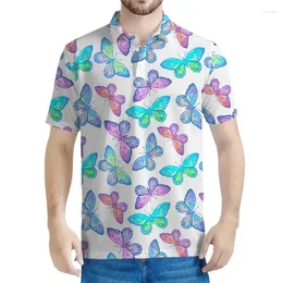 Herrpolos Flower Butterfly 3D Print Polo Shirt For Men Summer SHORT HECEVES OVERDALLT T-shirt Insektsmönster Tee Shirts Casual Street Tops