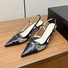 Kvinnor High Heel Sandals Designer Pointed Bow Mesh Sexiga Sandaler Luxury Fashion Sling Classic Cat High Heels Women Single Shoes