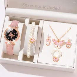 Relógios de pulso 6pcs/set elegante de borboleta feminina relógio de couro pu de couro árabe