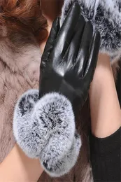 2018 Fashion Winter Winter Rękawiczki żeńskie skórzane rękawiczki Rabbit Futra rękawiczki Women039s ciepłe rękawiczki luksusowe design guantes Mitt5646810