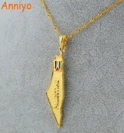 Anniyo Palestine Map National Flag Pendants Necklaces Chain Gold Color Jewelry For Women Men Palestinian Gift 0051016534684