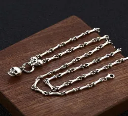 Chains FNJ 3mm Skull Pendant Necklace 925 Silver 50cm 5cm Original S925 Thai Women Men Bone Link Chain Punk Vintage4742458