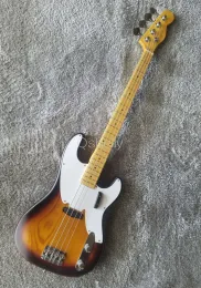 Gitarre Top -Qualität Qshelly benutzerdefinierte Tabak 4 Saiten Ash Body White Pickguard Slip PU Maple Halsschnur durch P Elektrische Bassgitarre