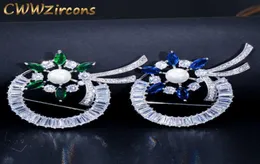 Brilliant Green and Blue Cubic Zirconia Donne pavimentate grandi spille da fiori Bellissime spille da fiori Pins con Pearl BH005 210714320M3584350