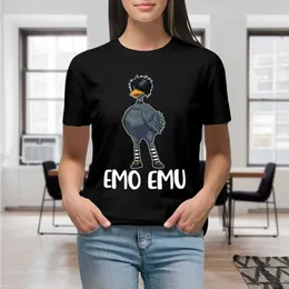 T-shirt feminina emo emo emu engraçado metal gótico emu pássaro feminino tam camiseta camiseta gráfica