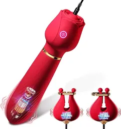 Andra hälsoskönhetsartiklar 2 i 1 Nippelklämmor Dildo Rose Vibrators G-Spot Clitoris Nipple Breast Stimulator Massager Vuxen Present For Women Par Pleasure Y240503