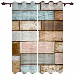 Cortina vintage antiga Woodboard American Countryside Farm Modern Curtains para sala de estar Decoração da casa dos tratamentos de janela El Drapes